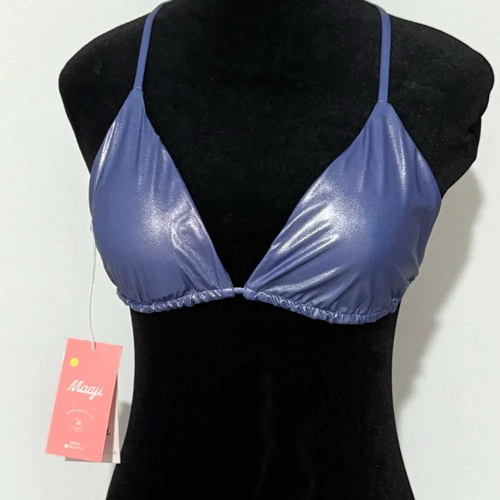 Maaji NWT Reversible Lavender Metallic and Vibrant Floral Triangle Bikini Top